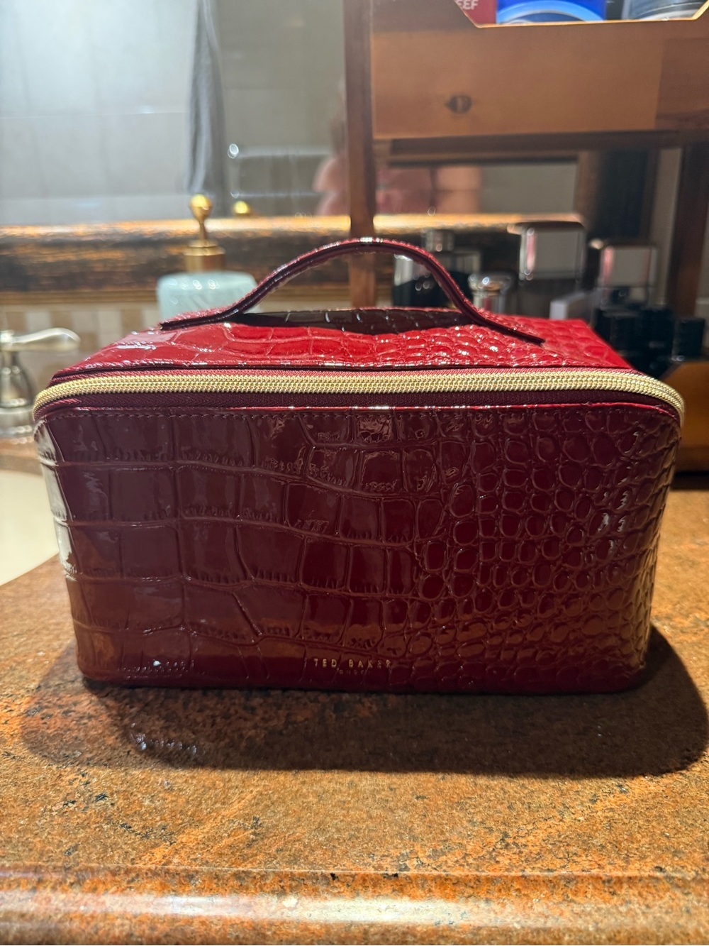 Ted Baker Burgundy Croc-Embossed Toiletry Case